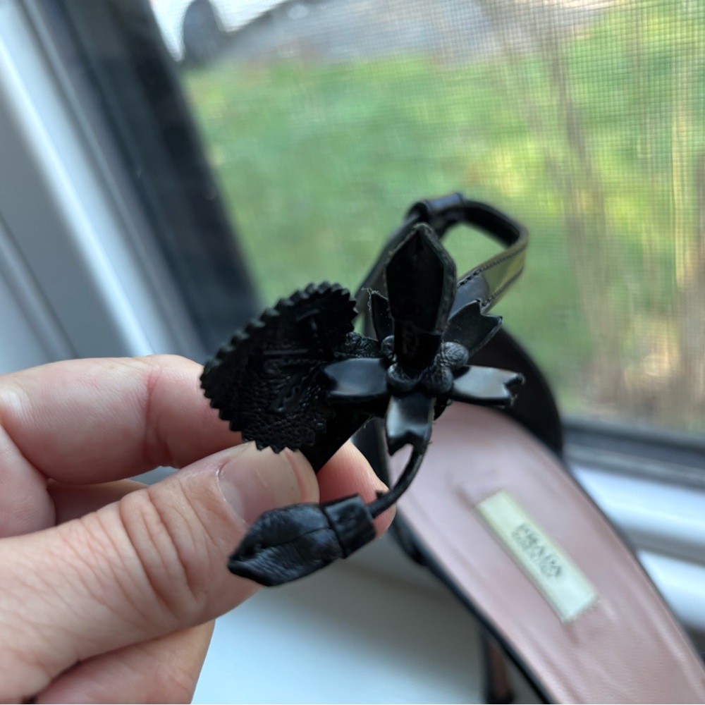 Prada Black Floral Accent Heels - Picture 4 of 8